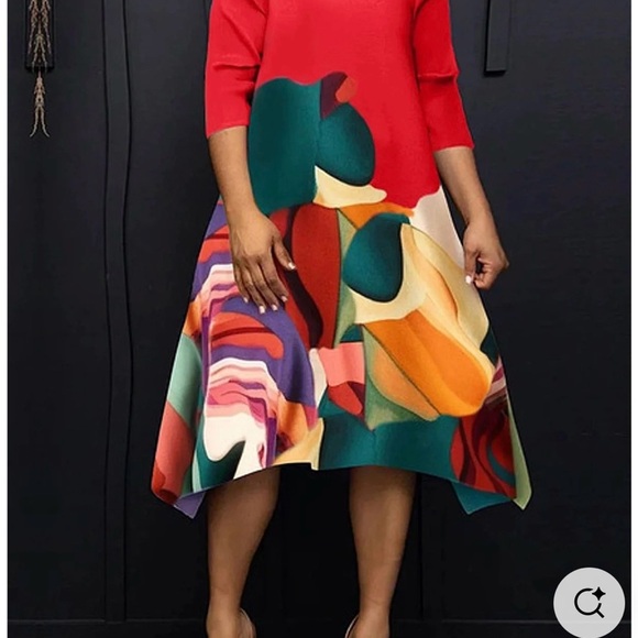 Stylewe Vibrant Multicolor Abstract Dress - Picture 1 of 3